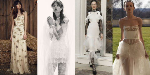 Seeking one's personal version of a red carpet moment is a common thread amongst all brides, and Spring 2017's styles made it easy to feel like a real-deal rockstar. Sexy sheer details in bodices and skirts, edgy cut-outs, loads of layering, an It-girl attitude and beaded star motifs would feel just as at-home on stage as they would walking down your aisle.From Left: Jenny Packham; Elie Saab; Houghton; Vera Wang Bride